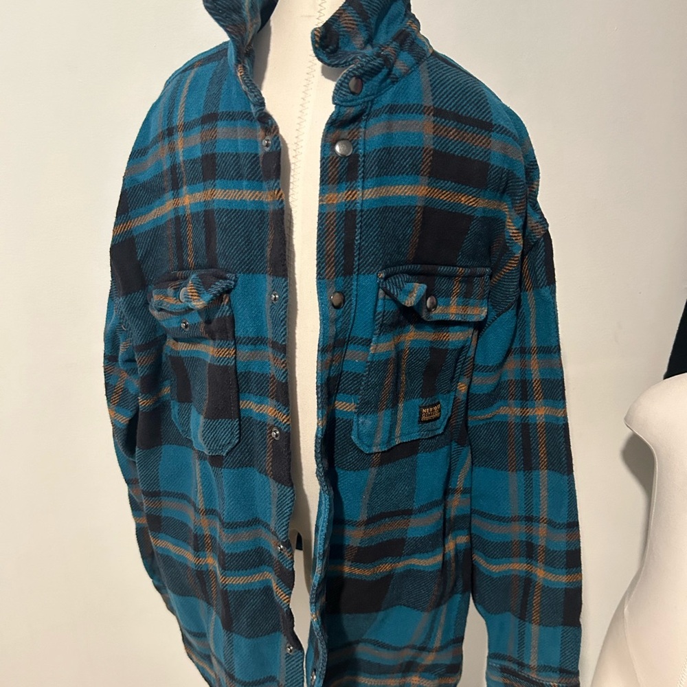 H&M Blue and Black Lightweight Shirt Jacket